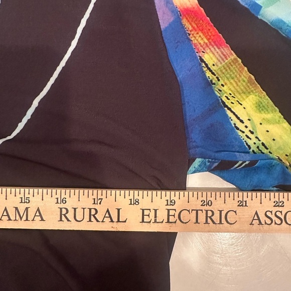 Valentina Top Artsy Rhinestone Colorful Festival Stretch Sz L Mature 3/4 Sleeve - Picture 5 of 9